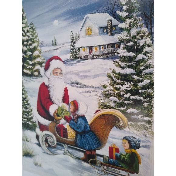 Santa Claus Sled Children Vintage Christmas Art Print J Kleineschay Winter Snow - Picture 5 of 7